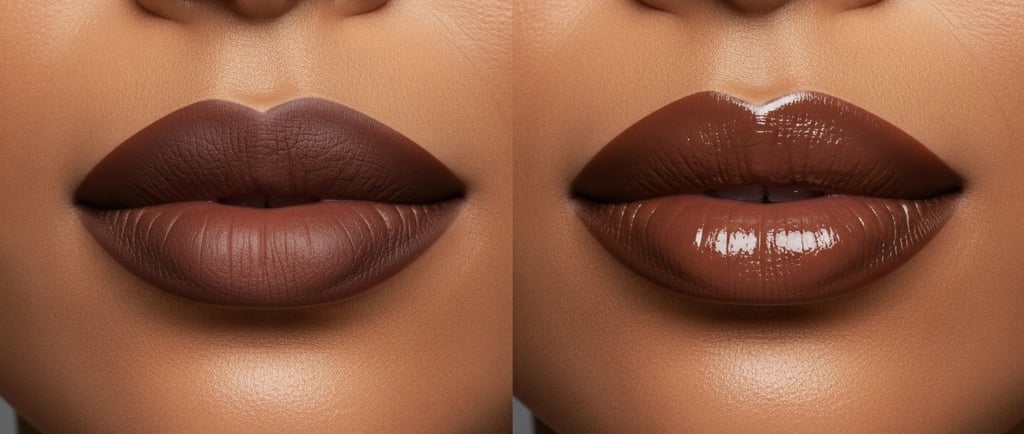 Nude, chocolate brown ombre lip effect