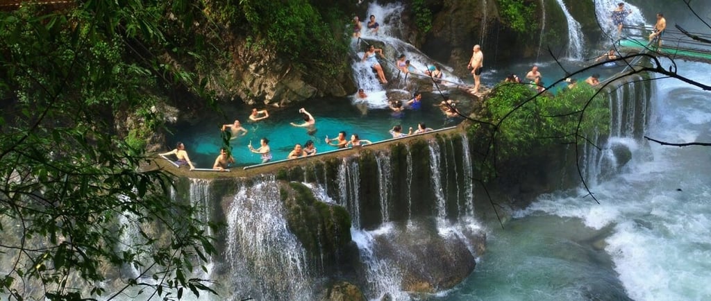 Luoji Ninety-Nine Miles Hot Spring Waterfall, Sichuan