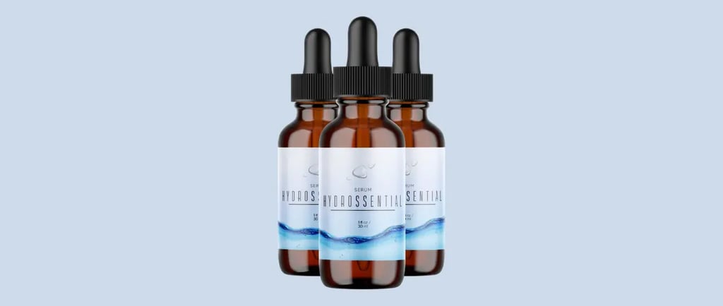 Three bottles of Hydrossential skincare serum.