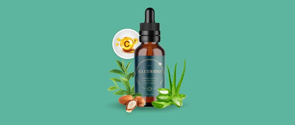 <img src="illuderma-Yg2qvOrXpvs671nO.webp" alt="Illuderma Serum in a brown bottle, surrounded by dep