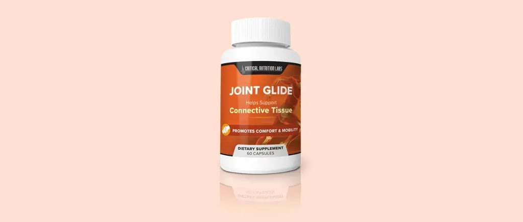 Joint Glide dietary supplement bottle, 60 capsules, for connective tissue support and joint mobility.
