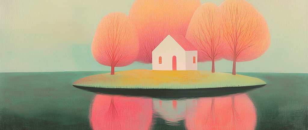 Serene surreal island with small house