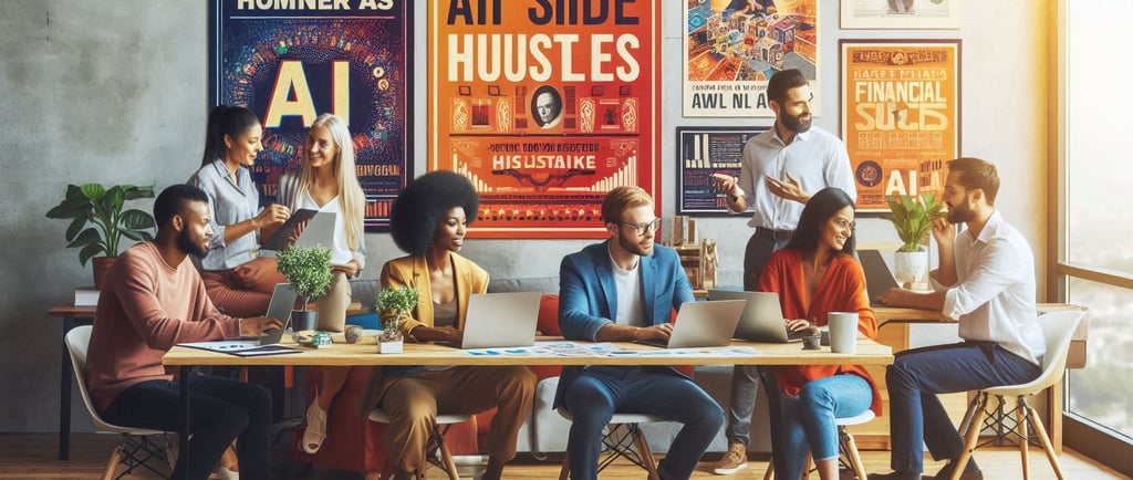 A group of young professionals at an office table cheerfully using computers and talking