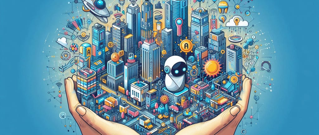 hands holding a city full of futuristic technology