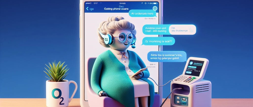AI Granny answering questions on a phone
