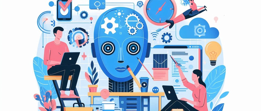 Two people working cacually while AI works in the background