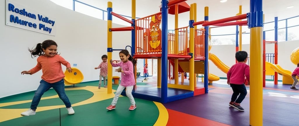 children playing in a play area with a playground area