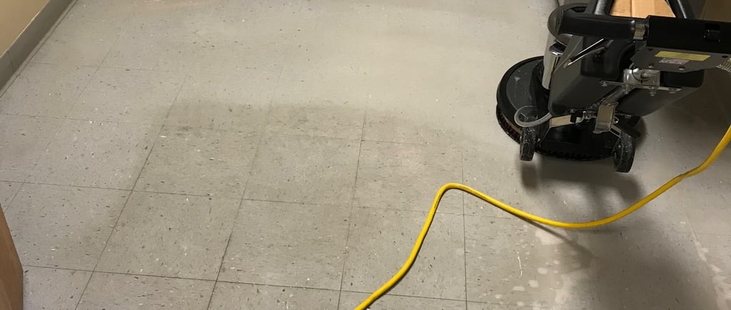 "Tile Stripping in a medical office in Ormond Beach, FL by TEC Floor Services."