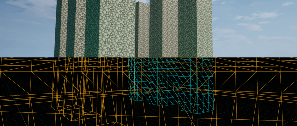 Cloud Realms devlog #1 thumbnail, blocks of the game Cloud Realms and their wireframe