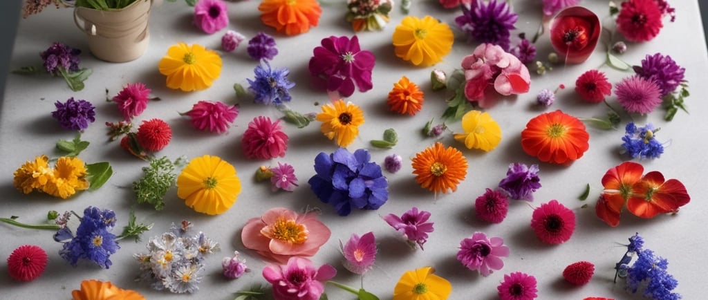 colorful collection of edible flowers