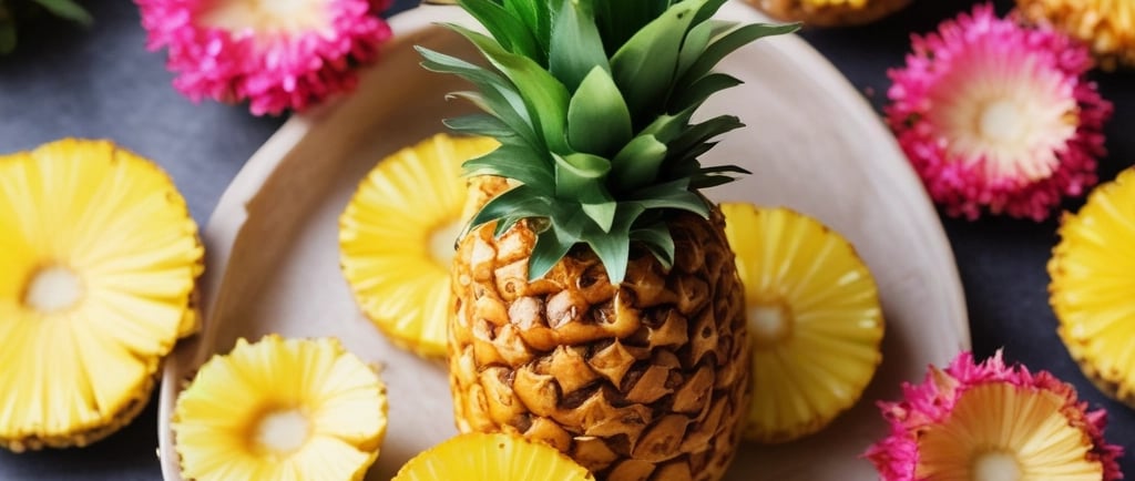 pineapple flowers and pineapple flowers  on plate