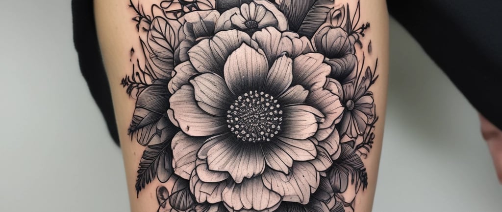 black flower tattoos on arm