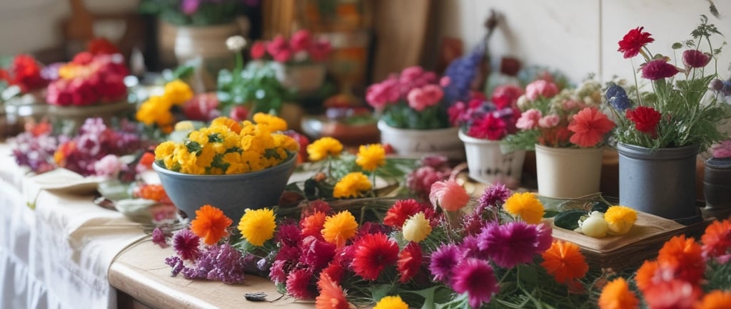 edible flowrs displayed on kitchen surface