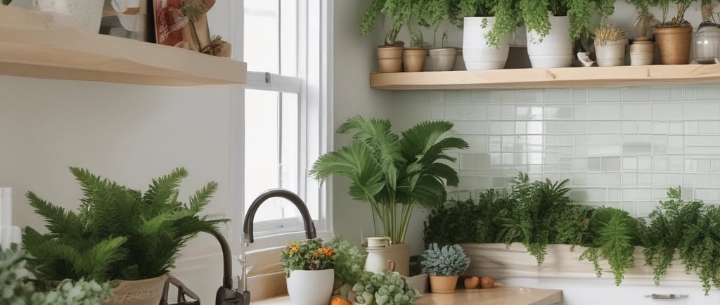 artificial plants in kitchen