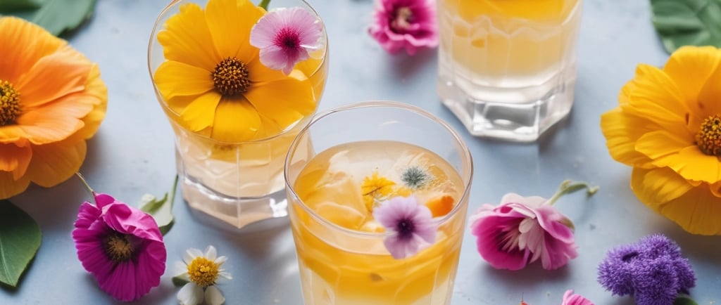 cocktail drinks and edible flowers =