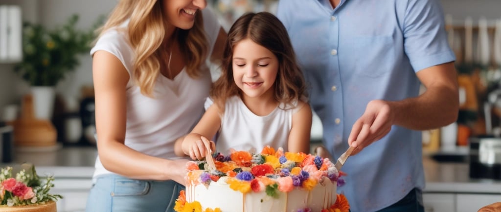 daughter of happy family cutting cake