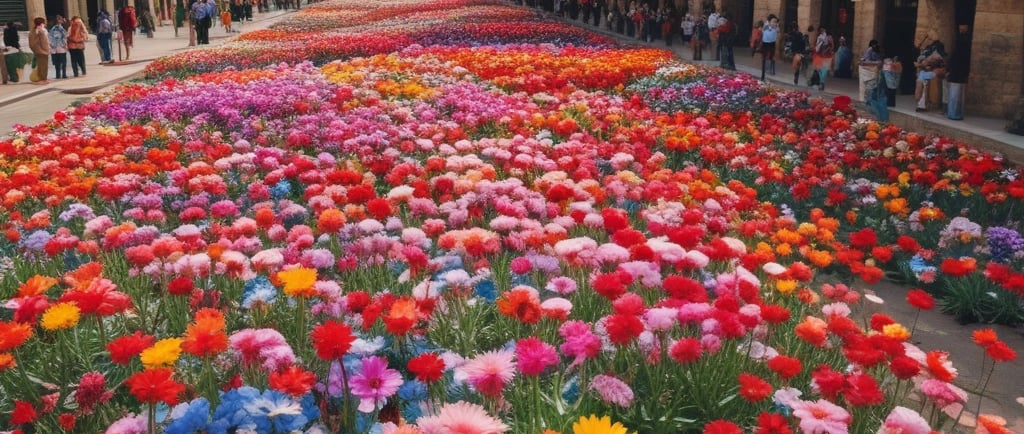 large display of colored flowers 