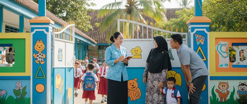 guru dan orang tua murid digerbang sekolah