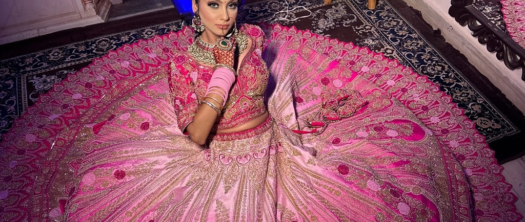 Bridal and festive designer lehengas available on rent in Rohini, Delhi.