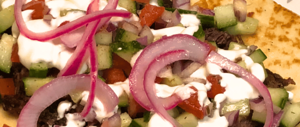 pickled red onions on gyro
