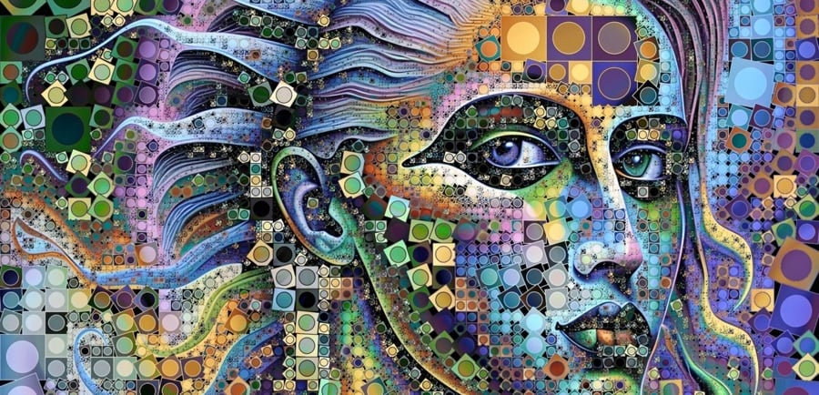 Abstract mosaic portrait, artwork by Philip Preston.