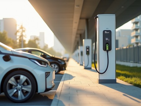 An electric delivery vehicle charging station that represents sustainable fleet management practices