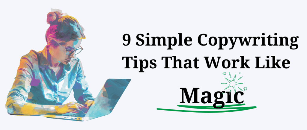 colourful image, woman using laptop: 9 Simple Copywriting Tips That Work Like Magic