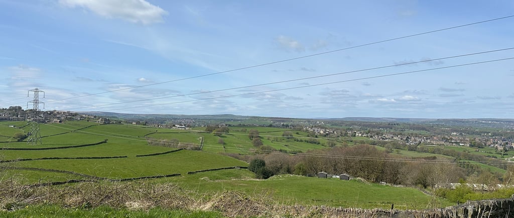 a field with a fence and power lines