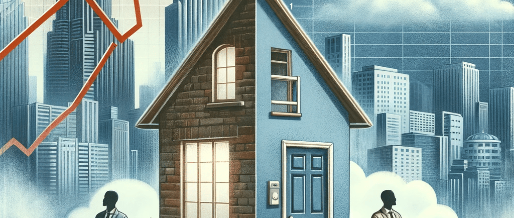 a man standing in front of a house with a house in the foreground