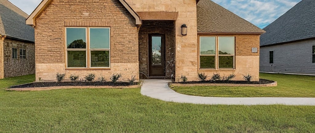 a house with a large front yard and a driveway
