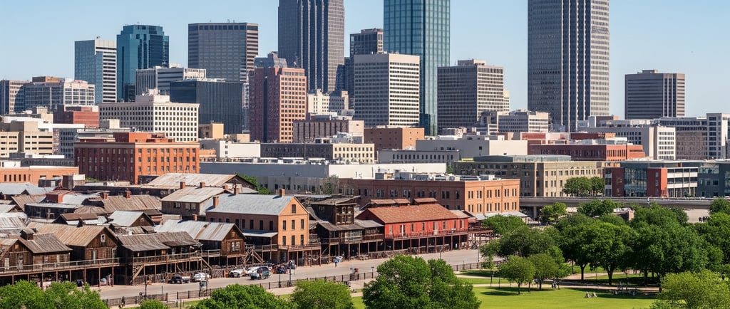 Landscape view of the Fort Worth skyline blending modern downtown skyscrapers with the historic Fort