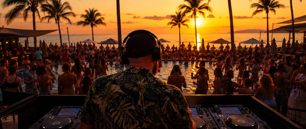 Ibiza DJ At pool party playing house music