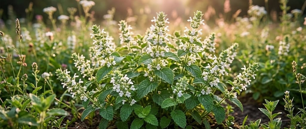 Toronjil blanco en la naturaleza con iluminación del sol