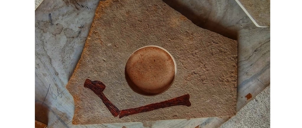 Peça artesanal feita com cacos de Pedra Cariri, representando a riqueza paleontológica e cultural