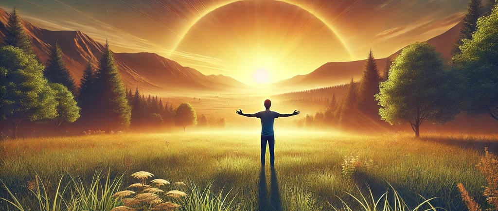 humano em um campo no nascer do sol em esperança e renovação