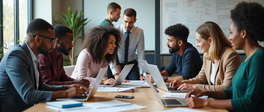 Talento nas empresas. profissionais com diferentes talentos atuando juntos
