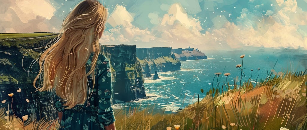 A woman overlooking the Cliffs of Moher, Ireland.