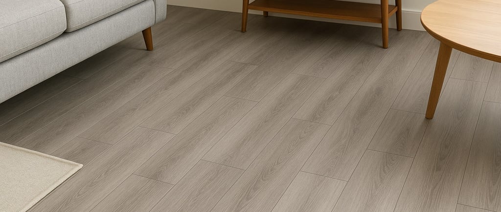 Sala de estar com piso vinílico autocolante amadeirado, com instalação prática e visual elegante