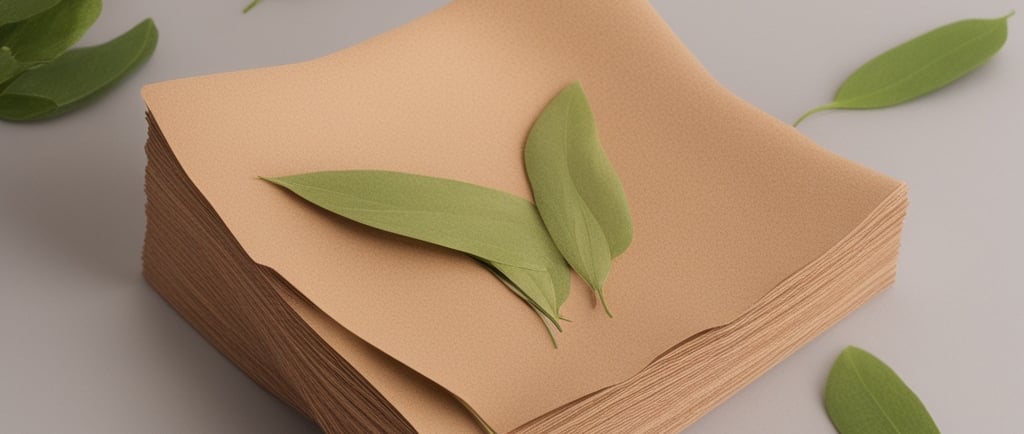 a stack of folded paper with a leafy green leaf