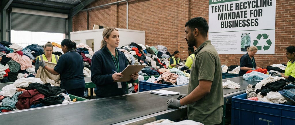 Workers sorting donated clothing in a textile recycling facility for sustainable waste management.