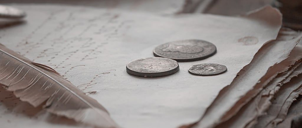 a stack of coins and a pen on a table