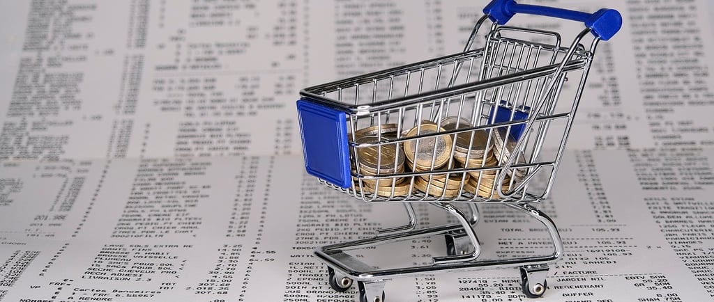 a shopping carton with coins in a shopping carton