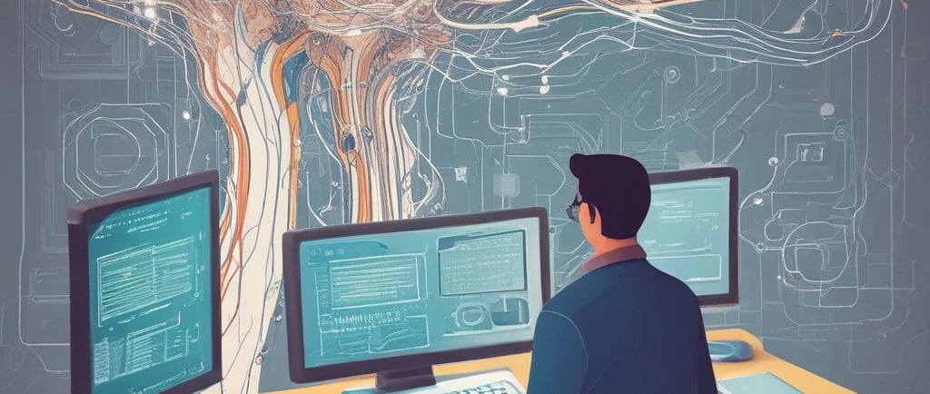 um homem sentado no escritório com um computador