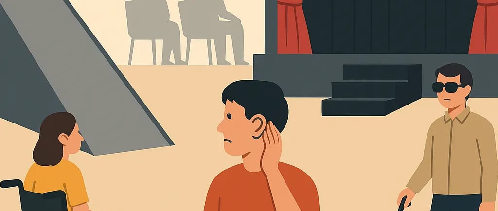 A flat-style digital illustration depicting lack of accessibility at an event venue.