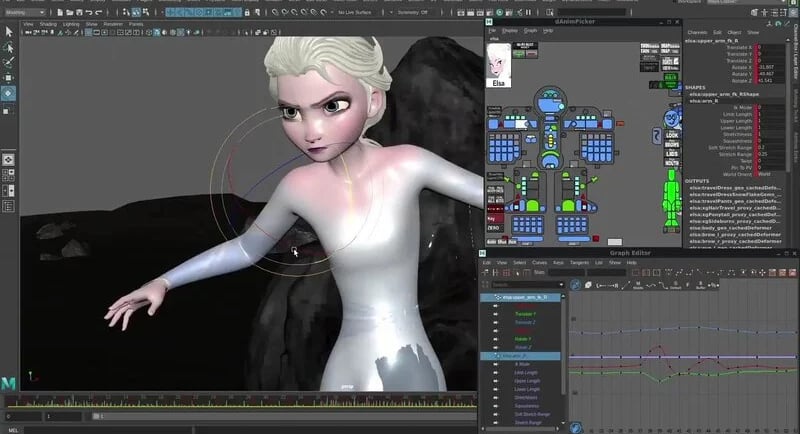 A CG Rigger rigs the body of Elsa in Frozen.