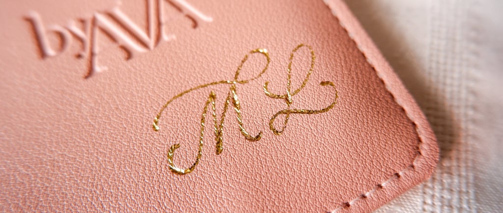 A personalized leather case with gold foiled initials by NYC calligrapher Handwritten by Belle.