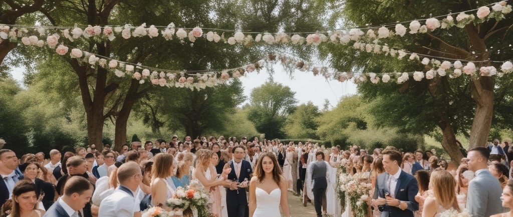 large summer wedding celebration outdoors