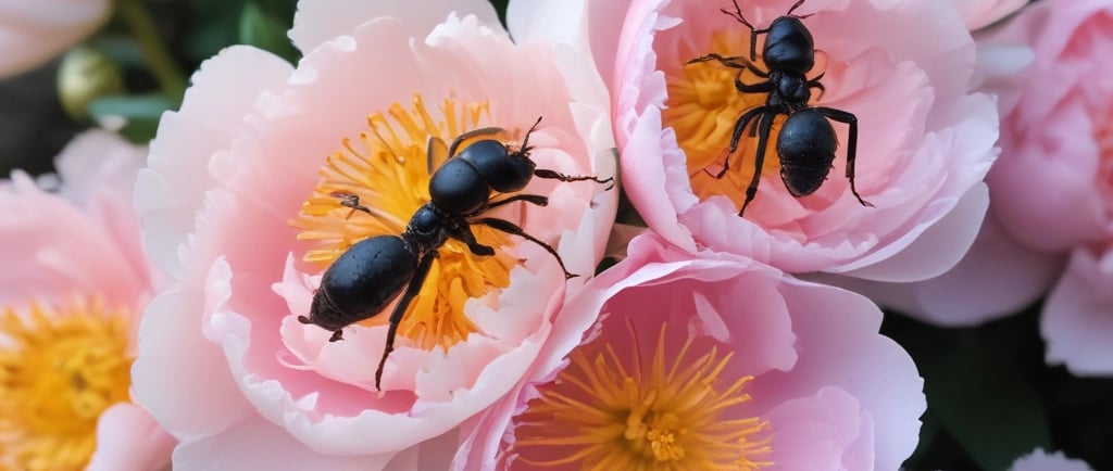 peony flowers being eaten by ants