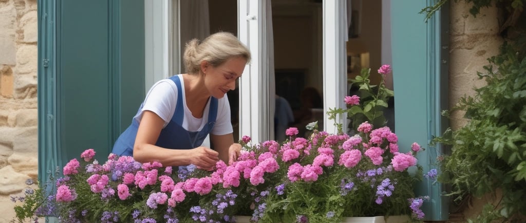 older woman attending her window box
