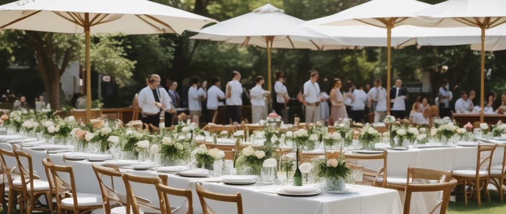 summer wedding preparations with service staff